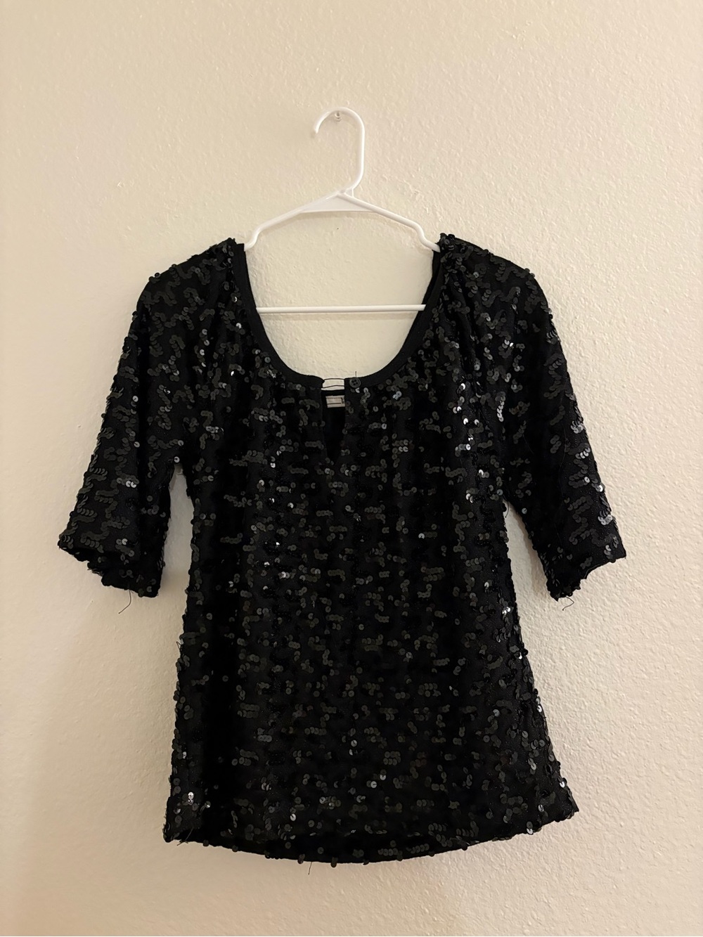 I. Magnin Black Vintage Sequin Short Sleeve Top